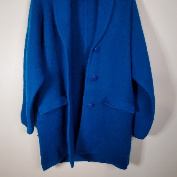 Vintage Turquoise Mohair Indie Button-Up Sweater Coat - Picture 11 of 14